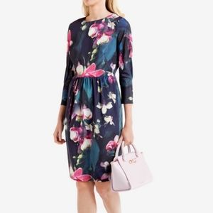 Ted Baker London Floral Midi Dress - Navy and Pink